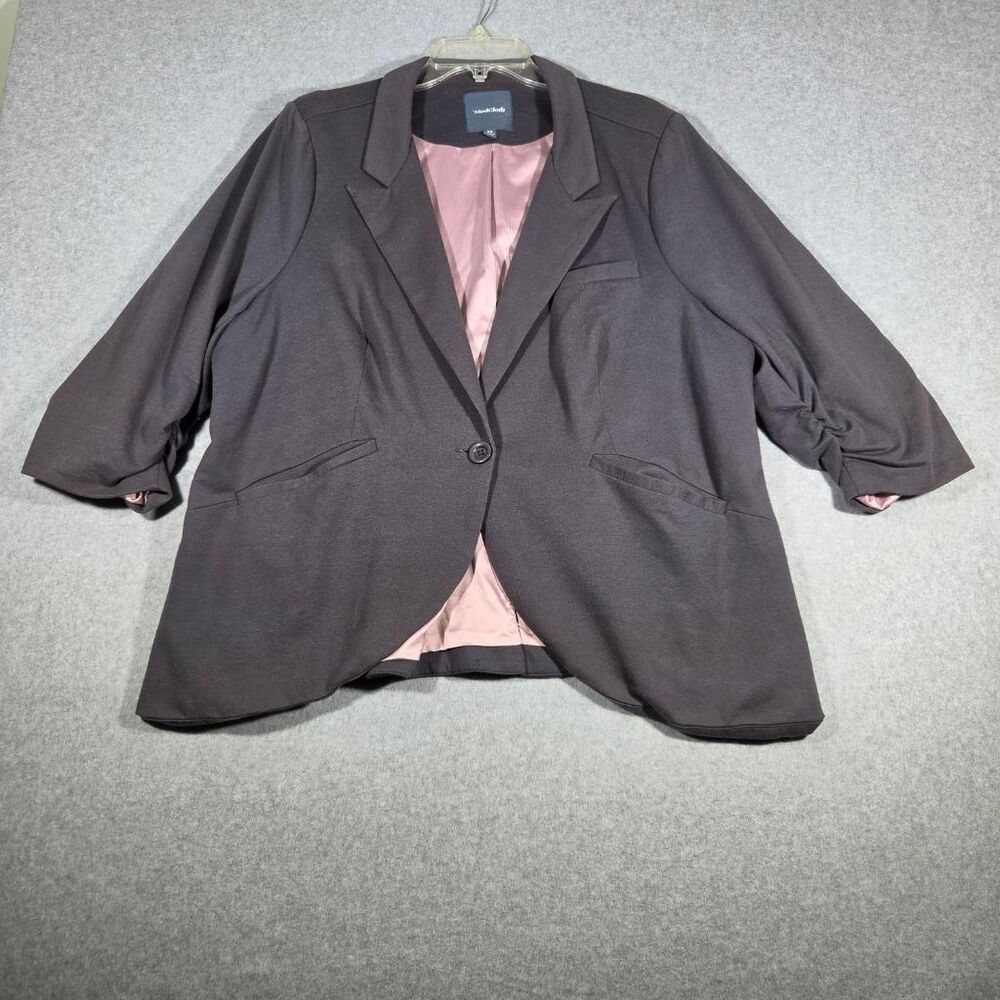 ModCloth Womens 3X Blazer Charcoal Gray One Button Ruched Sleeve Lined Jacket